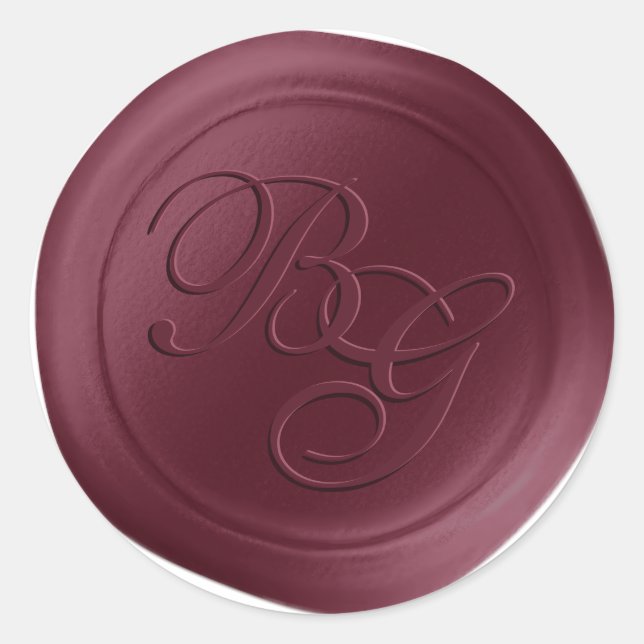 Burgundy Script Double Monogram Wax Seal Stickers (Front)