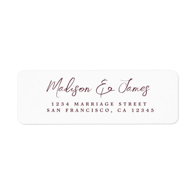 Burgundy Script Elegant Wedding Return Address Label (Front)