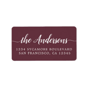 Burgundy Script Family Return Address Label