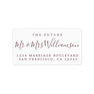 Burgundy Script Future Mr Mrs Return Address Label