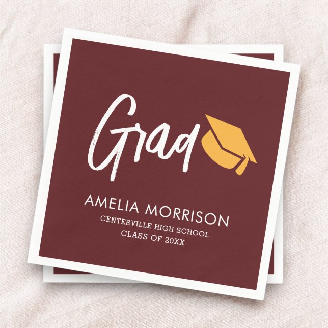 Burgundy Script Graduate Minimalist Graduation Napkin (Creator Uploaded)