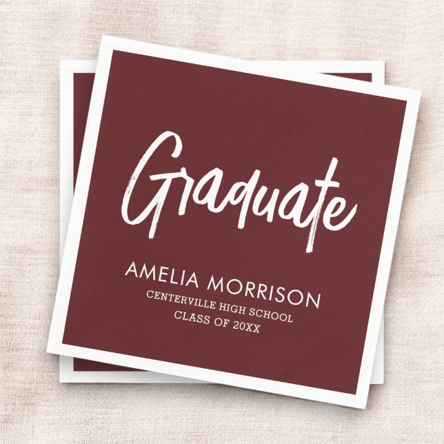 Burgundy Script Graduate Minimalist Graduation Napkin (Creator Uploaded)