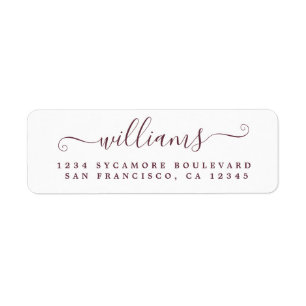 Burgundy Script Last Name Return Address Return Address Label