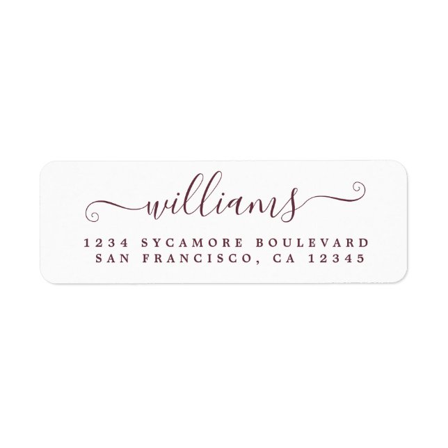 Burgundy Script Last Name Return Address Return Address Label (Front)