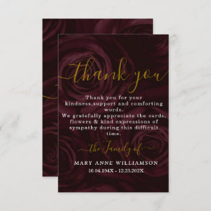 Burgundy Script Minimal Funeral Thank You Card