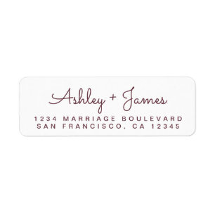 Burgundy Script Names Wedding Return Address Label