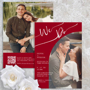 Burgundy Script QR Photo Wedding Invitation