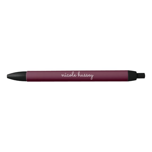 Burgundy Script  | Stylish Monogram Modern Black Ink Pen (Front)