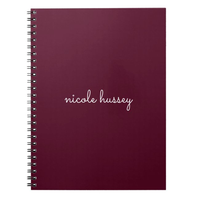 Burgundy Script  | Stylish Monogram Modern Notebook (Front)