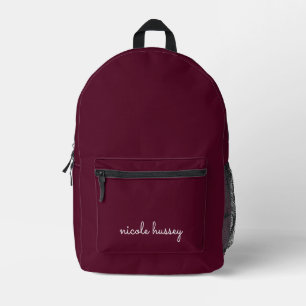 Burgundy Script    Stylish Monogram Modern Printed Backpack
