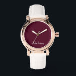 Burgundy Script  | Stylish Monogram Modern Watch<br><div class="desc">A simple stylish custom monogram design in an casual handwritten in striking monochrome Burgundy. The monogram can easily be personalised to make a design as unique as you are! The perfect trendy gift or accessory for any occasion.</div>