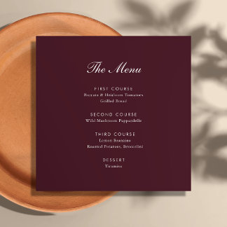 Burgundy Script Tuscan Villa Wedding Menu