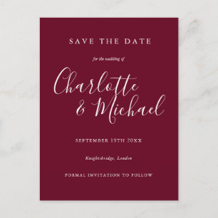 Burgundy Script Wedding Save the Date Card