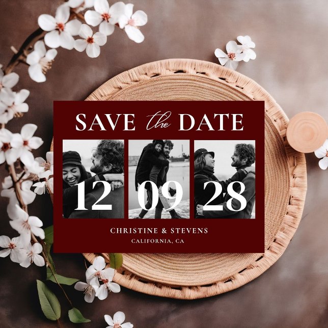Burgundy  Script Wedding Save The Date Photo Postcard (Creator Uploaded)
