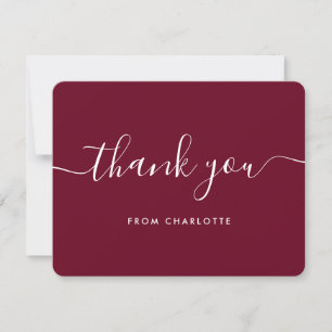 Burgundy Script Wedding Shower Birthday Thank You Card