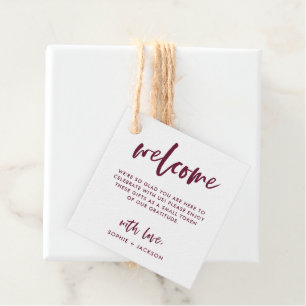 Burgundy Script Wedding Welcome Gift Bag or Basket Favour Tags