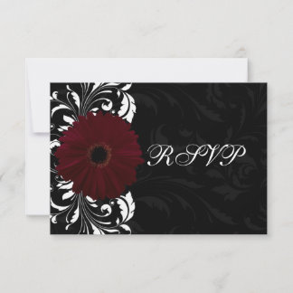 Burgundy Scroll Gerbera Daisy w/Black RSVP Card