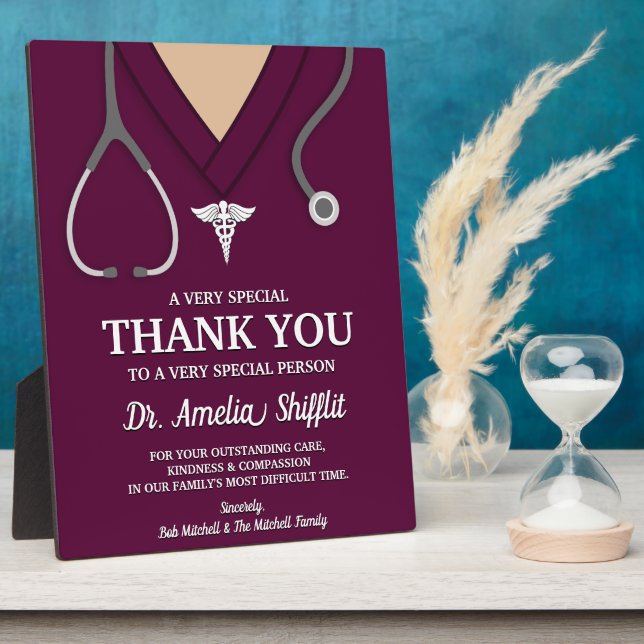 Burgundy Scrubs Medical Professional Thank You Plaque (Side)