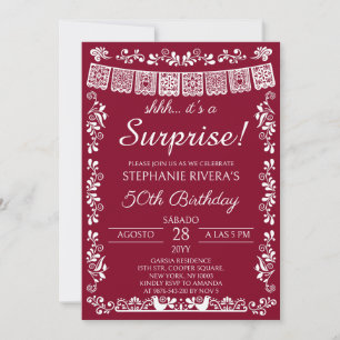 Burgundy Shhh It's a Surprise 50th Birthday Invitation