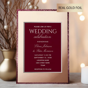 Burgundy Shimmer Rose Gold Wedding Foil Invitation