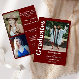 Burgundy siblings graduate Double graduation Invitation
