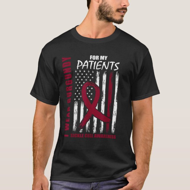 Burgundy Sickle Cell Awareness Patients Nurse RN F T-Shirt (Front)