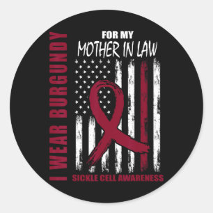 Burgundy Sickle Cell Awareness Shirt Mother In Law Classic Round Sticker