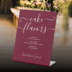 Burgundy Signature Script Cake Flavours Pedestal Sign