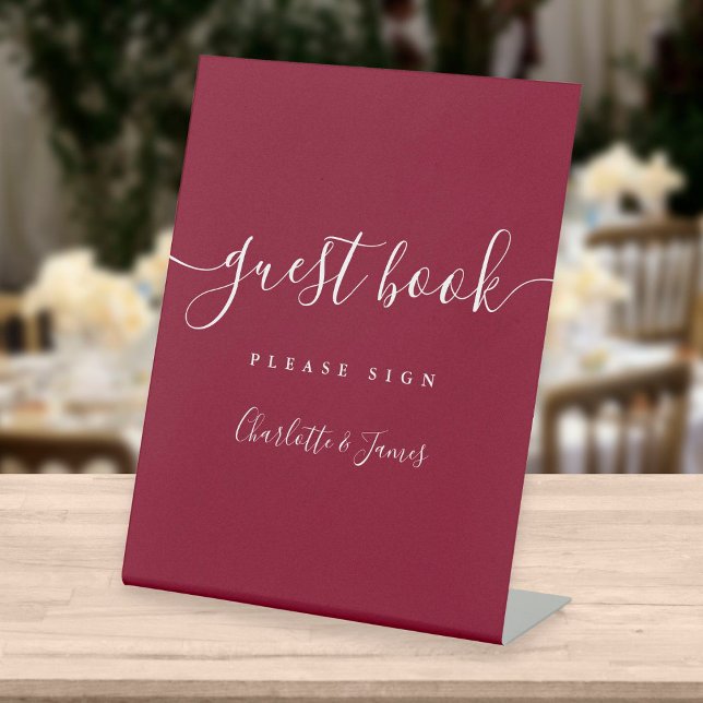 Burgundy Signature Script Guest Book Pedestal Sign (Creator Uploaded)