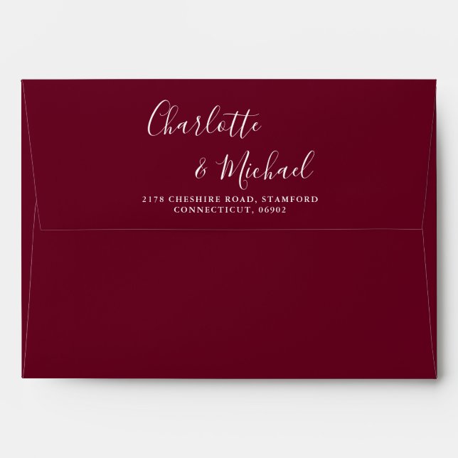 Burgundy Signature Script String Lights Wedding Envelope (Back (Top Flap))