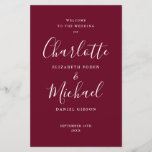 Burgundy Signature Script Wedding Program<br><div class="desc">Burgundy signature script wedding program featuring chic modern typography,  this stylish wedding program can be personalised with your special wedding day information. Designed by Thisisnotme©</div>