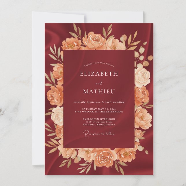Burgundy Silken Autumn Wedding Invitation (Front)