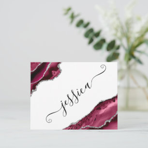 Burgundy & Silver Agate Borders Personalised Card