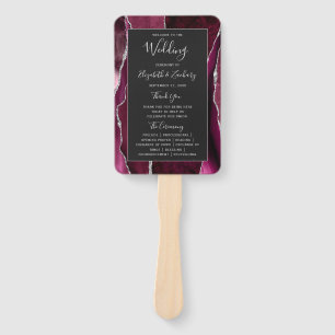 Burgundy Silver Agate Dark Wedding Program Hand Fan