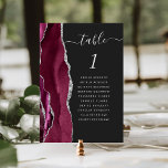 Burgundy Silver Agate Dark Wedding Table Number<br><div class="desc">The left-hand edge of this elegant modern wedding table number card features a burgundy red watercolor agate border trimmed with faux silver glitter. The word "table" appears in silver grey handwriting script on an off-black background. Add the names of your guests who are assigned to each table.</div>