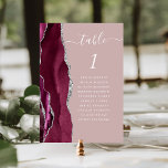 Burgundy Silver Agate Dusty Rose Wedding Table Number<br><div class="desc">The left-hand edge of this elegant modern wedding table number card features a burgundy red watercolor agate border trimmed with faux silver glitter. The word "table" appears in white handwriting script on a dusty rose background. Add the names of your guests who are assigned to each table.</div>