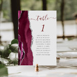 Burgundy Silver Agate Light Grey Wedding Table Number<br><div class="desc">The left-hand edge of this elegant modern wedding table number card features a burgundy red watercolor agate border trimmed with faux silver glitter. The word "table" appears in burgundy handwriting script on a light grey background. Add the names of your guests who are assigned to each table.</div>