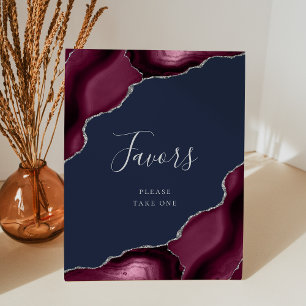 Burgundy Silver Agate Navy Blue Wedding Favours Pedestal Sign