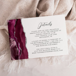 Burgundy Silver Agate Wedding Details Enclosure Card