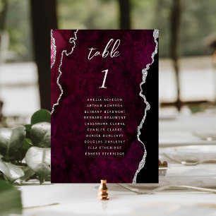 Burgundy Silver Agate Wedding Table Number