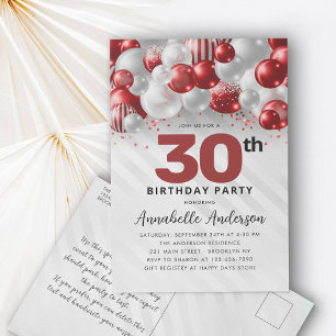 Burgundy Silver Balloon Glitter Any Age Birthday  Postcard