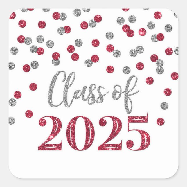 Burgundy Silver Confetti Graduation 2025 Square Sticker (Front)