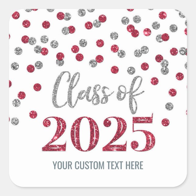 Burgundy Silver Confetti Graduation 2025  Square Sticker (Front)