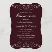 Burgundy Silver Elegant Quinceanera Invitation