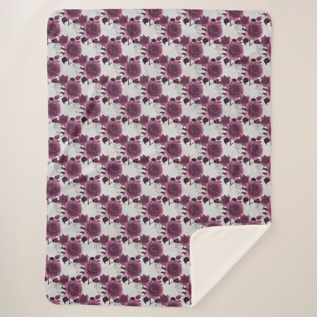 Burgundy Silver Floral Sherpa Blanket (Front)
