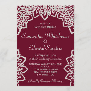 Burgundy Silver Glitter Elegant Wedding Invitation