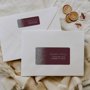 Burgundy Silver Glitter Wedding Return Address Label