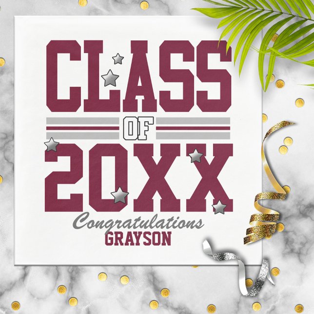 Burgundy|Silver Graduating Class Year Napkin (Creator Uploaded)