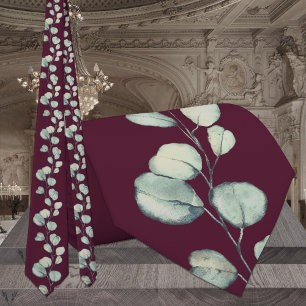 Burgundy Silver Green Eucalyptus Greenery Wedding Tie