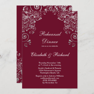 Burgundy Silver Grey Wedding Rehearsal Dinner Invitation